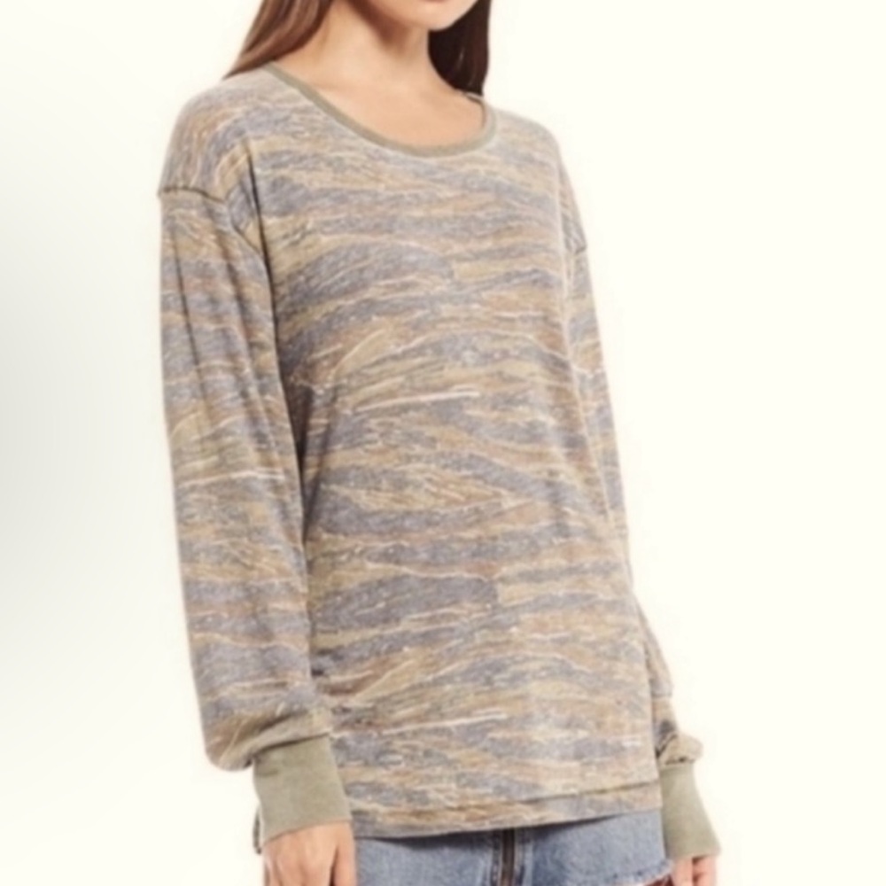 Free People Heathered Multicolor camo Long Sleeve Scoop Neck Top